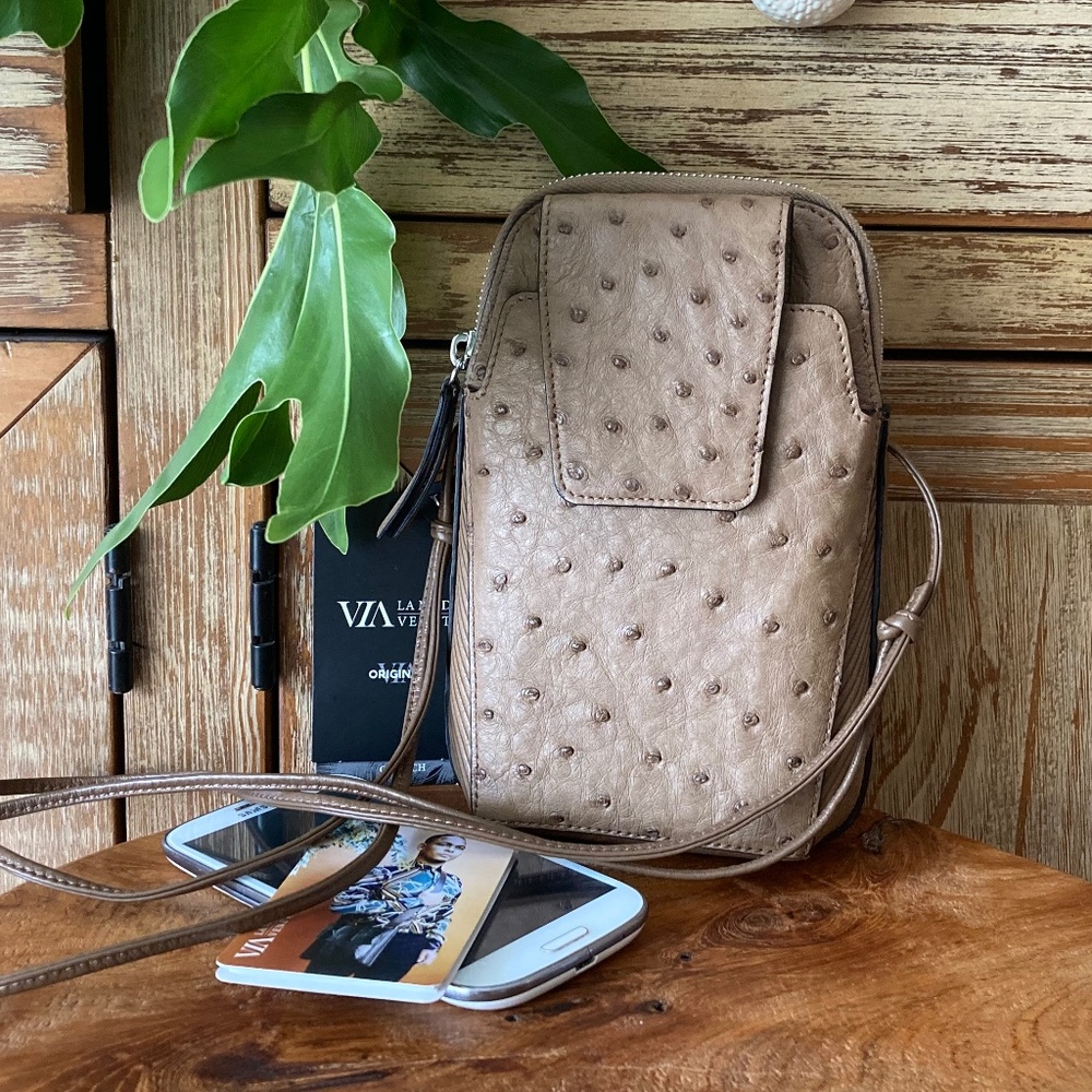 Ostrich Crossbody Bag LEATHER Cellphone Purse NWT